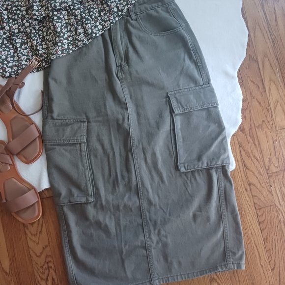 Shein Sxy • Women's Army Green High Waist Cargo Flap Pocket Denim Jean Skirt - Picture 5 of 16
